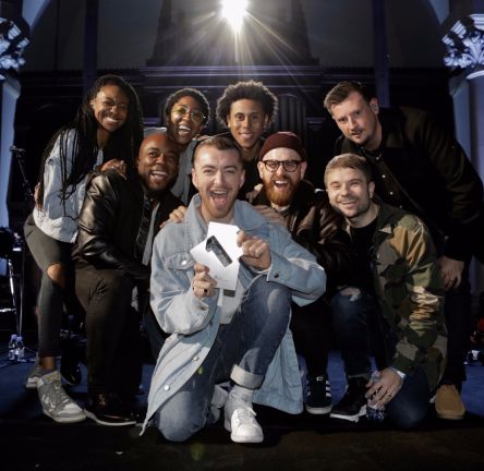 Sam Smith with his Official Number 1 Single Award from the Official Charts Company for Too Good at Goodbyes [credit: OfficialCharts.com]